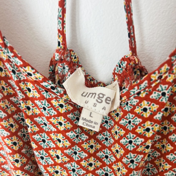 Umgee USA Boho Tiered Tank Top L – Mixed Print Sleeveless Tunic Festival - Picture 7 of 9